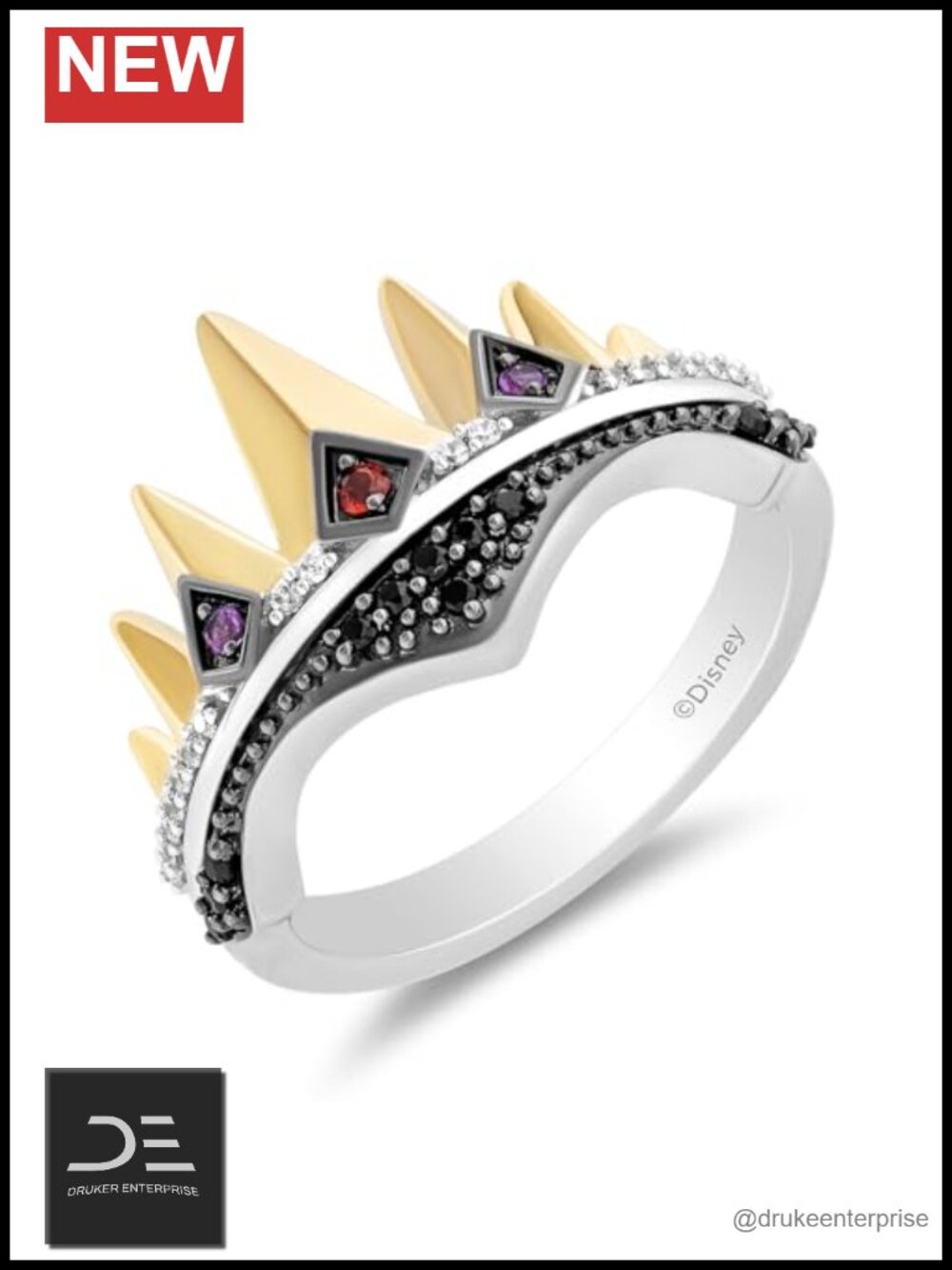 Official Disney Evil Queen Ring Sterling Silver Black Rhodium 14K Yellow Gold